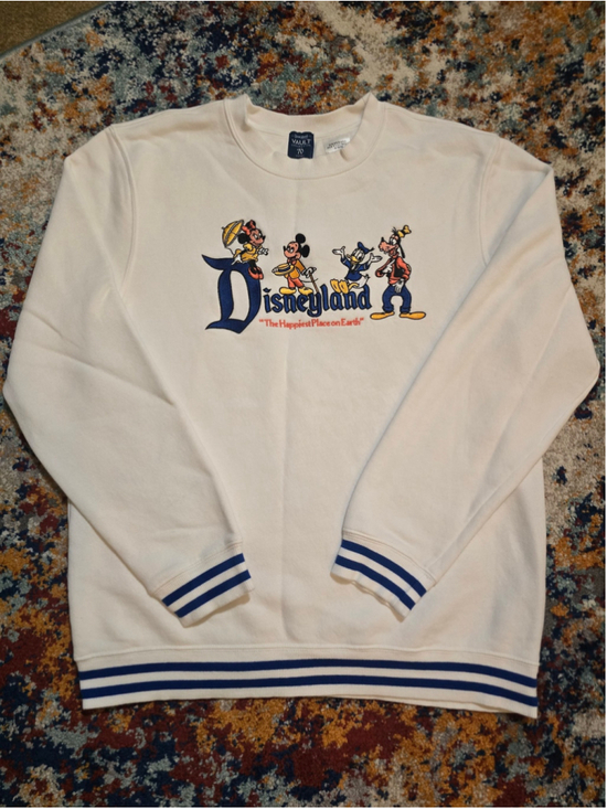 Disney Tops - Disneyland Vault 70th Anniversary Embroidered Crewneck Sweatshirt Cream Blue M